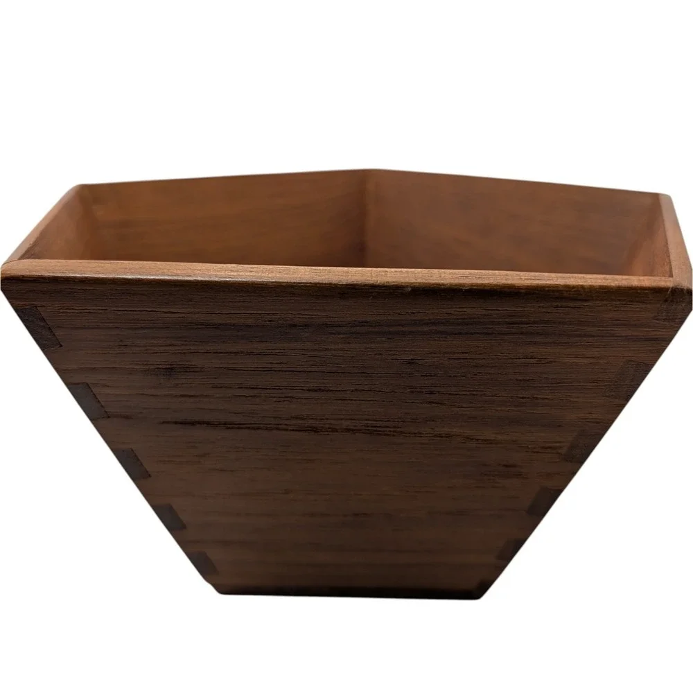 Vintage Sowe Teakwood Bowl Dovetail Handmade Pentagon Sweden Mid‎ Century SEE